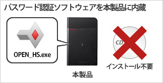パスワード認証ソフトウェアを本商品に内蔵、専用ソフトウェアのインストールは不要です